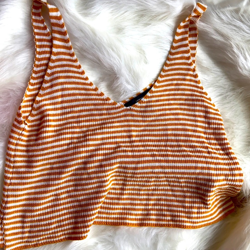 Forever 21 / Loose Cropped Tank Top / Mustard & White Strips
